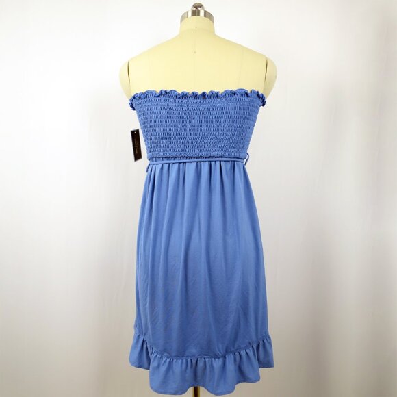 NWT Juicy Couture Blue Smocked Strapless Cover Up Tube Dress Ruffle Hem M - Picture 6 of 15